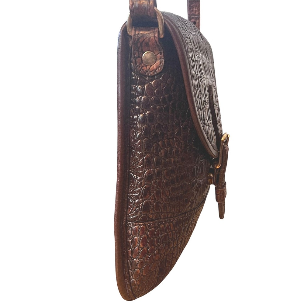VTG Brahmin Dark Brown Croc Embossed Leather Crossbody Bag Made in USA *FLAWED* - Picture 4 of 16